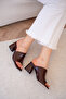 Pinok Asymmetrical Cut Genuine Leather Women's Burgundy Heeled Slippers - 5