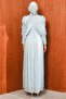Baby Blue Draped Janjan Evening Dress with Stones on the Waist - 5