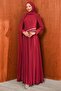 Burgundy Pearl Embroidered Cape Evening Dress - 3
