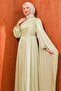 Mint Green Collar-Stoned Draped Janjan Evening Dress - 2