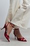 Monica Burgundy Satin Ankle Belt Detailed Women's Thin Heeled Shoes - 3