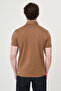 Plain Slim Fit Polo Collar Metal Buttoned 100% Cotton Short Sleeve Men's T-Shirt Camel - 36880.26Y - 5