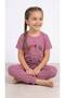 Children's Powder Color Short Sleeve Printed Pajama Set - 3