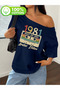 Women's 1981 Cassette Printed Boat Neck Off Shoulder 100% Cotton T-Shirt