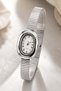 Saudade Women's Silver Oval Case Wristwatch with White Dial Roman Numerals Minimal Flexible Steel Band Watch 2026 - 3