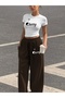 Women's Cherry Print Over-The-Hip Baby Tee Combed Cotton Crop Top and Sweatpants - Two-Piece Tracksuit Set