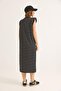 Padded Striped Midi Length Knitted Dress Black - 5