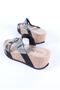Women's Imported Stone Detailed Wedge Heeled Anatomical Cork Sole Slippers Black - 3