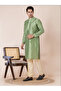 Mens Self Design Jacquard Silk Kurta Set - 4