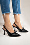 Women's Black Pointed Toe Open Back Bow Detailed 8 cm Heeled Shoes Lorane - 7