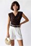2133 Women's Padded Collar Slim Fit Sleeveless Blouse Brown - 3