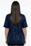 Women's V-Neck Short Sleeve Sequin Plus Size Blouse - 4