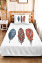Blue Feather Bohemian Young Room Single Pique Set - Orange Modern 160X220 cm Quilted Bedspread - 6