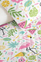 Pink Tropical Flamingo Girls' Pique Set - Mint Floral Baby Room Bedspread - 160X220 cm - 3