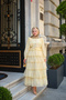 Women's Skirt with Layered Ruffle Detail, Beads and Gold Buttons, Lined Tulle Set, Yellow - 4