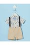 Infant Boys White Dino Print Shirt & Suspender Shorts Set
