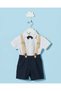Infant Boys White Printed Shirt & Suspender Shorts Set - 2