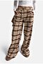 Women's Coffee Plaid W6-16 Palazzo Fit Skirt Detailed Design Trousers - 4