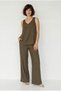 Women's Dark Green V-Neck Strap Blouse Palazzo Trousers Bottom-Top Set 3142 60283115