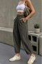Women's Khaki Linen Fabric High Waist Shalwar Baggy Trousers - 5