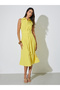 Yellow Casual Shirt Midi Dress with Fold Pleat - 2