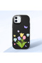 iPhone 11 Compatible Case with Camera Protection Black Silicone Couple Phone Case with Floral Pattern