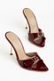 G-57 Burgundy Patent Leather Buckle Pointed Toe Round Heeled Women's Slippers - 4
