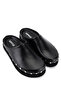 Women's Genuine Leather Black Flat Slippers - 2