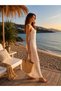 Women's Ecru Openwork Knitwear Maxi Pareo Beach Dress - 4