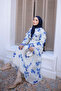 Cobalt Blue Sleeve Collar Ruffle Patterned Dress - 5