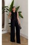 Mona Gold Button Detailed Women's Linen Vest and Trousers Set – Black - 4