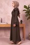 Button-Front Flounce Hijab Dress - Long Casual Dress with Ruffle Detail - 3