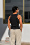 Men's Flexible Relaxed Black Ribbed Tank Top - 4