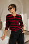 Women's Burgundy Buttoned Long Sleeve Striped Knitwear Cardigan - 2