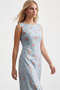 Women's blue floral crew neck midi lined knitted dress alc-x15559 - 4