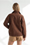 Women's Brown Pocketed Zippered Long Denim Jacket with Snap Fasteners Ckt-19000258 - 6