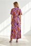 Women's Lilac Beige Buttoned Belted Maxi Viscose Shirt Dress Elb-19002382 - 6