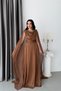Brown Chiffon Flowing Cape Sleeves Long Evening Dress
