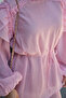 Women's Self-Patterned Shoulder Ruffle Detail Waist Tie Tulle Set Pink - 5