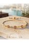 Women's Steel Elevator Bracelet Gold Color with Oval Pink Stone - 6