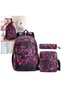 (ie18-Purple)3Pcs School Backpack Set, Large Capacity Book Bag School Bags with Crossbody Bag and Pencil Bag, Lightweight Durable Backbag Casual Daypack Schoolbag for Student Boys Girls Teens
