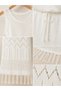 Women's Ecru Openwork Knitwear Beach Dress with Tassel Detail and Lace-Up Closure, Summer Beach & Vacation Dress - 5
