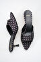 Women's Pointed Toe Heeled Satin Sandals Black Polka Dot - 5