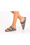 Women's Straw Look Double Buckle Chain Detailed Casual Slippers - 2