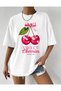 Women's Oversize Sweet Cherries Printed T-Shirt – Cherry Pattern Crew Neck Casual T-Shirt