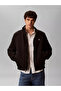 Men's Regular Fit Stand Collar Zippered Long Sleeve Black Jacket