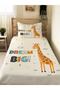 Giraffe Patterned Baby and Kids Printed Single Pique Set 160 X 220 cm White
