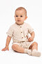 Baby Boy Ecru Monkey Embroidered Striped Shorts 2-Piece Muslin Set