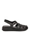 Black Genuine Leather Women's Flat Sandals - 2