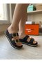 Black Padded Sole Round Gold Buckle Orthopedic Daily Beach Pool Anti-Slip Slippers